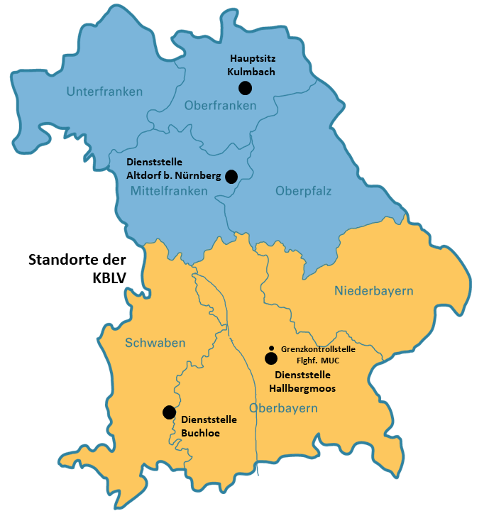Karte von Bayern mit den Standorten der KBLV